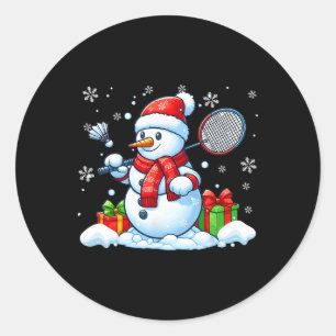 Sticker Rond Snowman Jouer Badminton Christmas Sport Joueur L