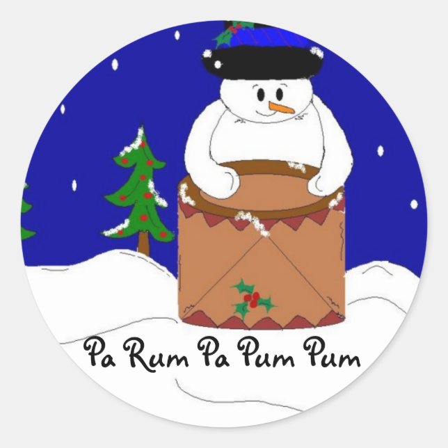 Sticker Rond Snowman Jouer Des Tambours (Devant)