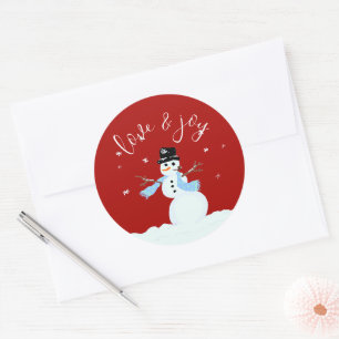 Sticker Rond Snowman Love n Joy Red Christmas Enveloppe Sceau