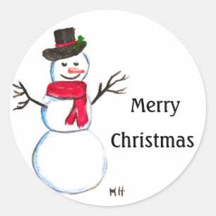 Sticker Rond Snowman Mignonne Visage Enfants Hiver Snowmen Cla