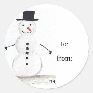 Sticker Rond Snowman Mignonne Visage Enfants Hiver Snowmen Cla
