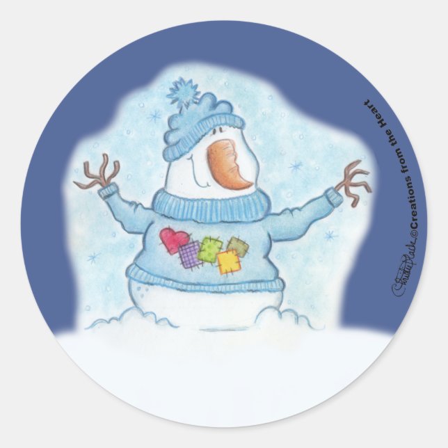 Sticker Rond Snowman-Noël Est "Neige" Fermer (Devant)