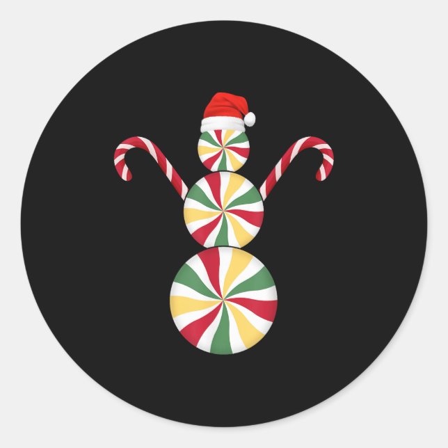 Sticker Rond Snowman Peppermint Candies Merry Christmas Pajamas (Devant)