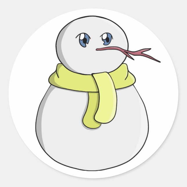 Sticker Rond Snowman portant une écharpe jaune (Devant)