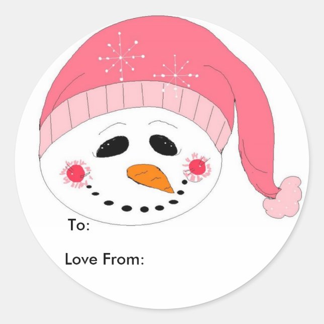 Sticker Rond Snowman rose (Devant)