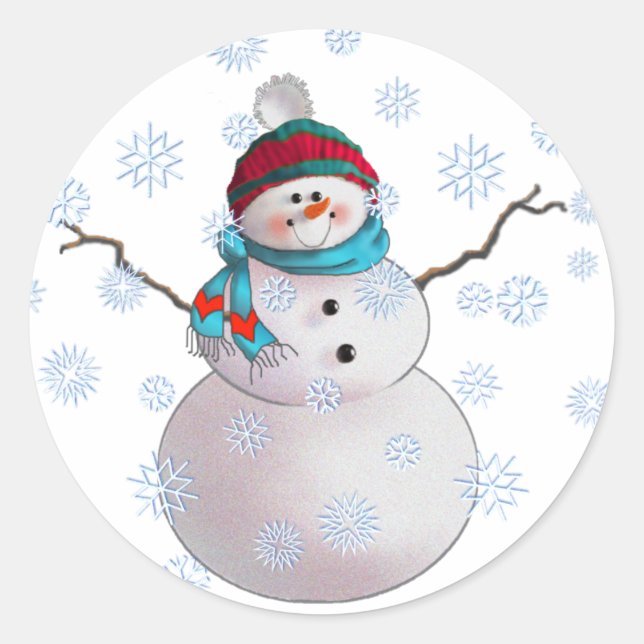 Sticker Rond SNOWMAN, SCARF & STOCKAGE CASQUETTE par SHARON SHA (Devant)