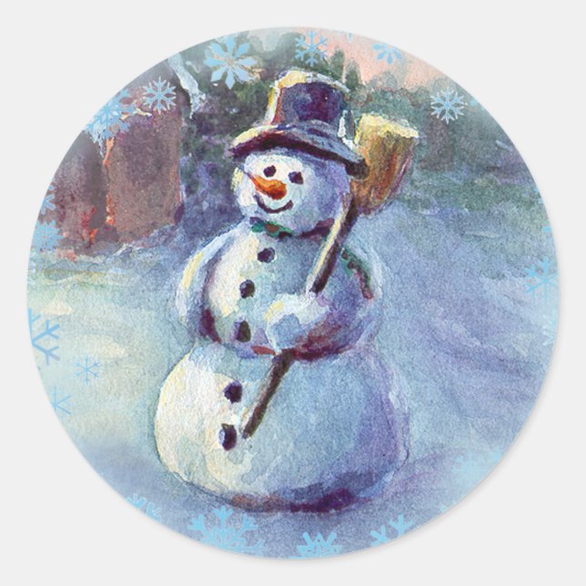 Sticker Rond SNOWMAN & SNOWFLAKES par SHARON SHARPE (Devant)