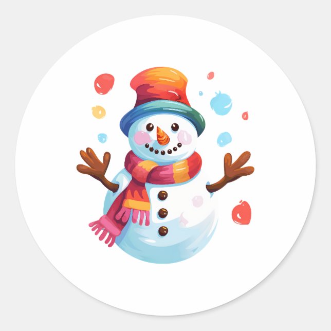Sticker Rond Snowman - Snowman gai pour Noël (Devant)