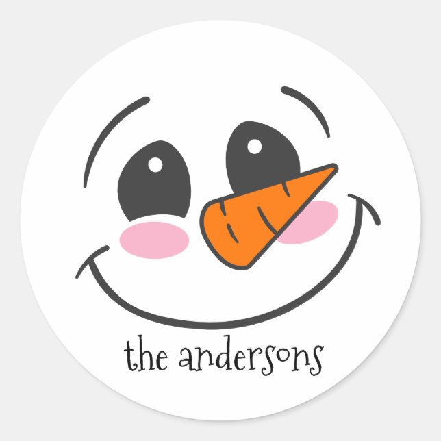 Sticker Rond Snowman Souriant Visage Personnalisé Nom de famill (Devant)