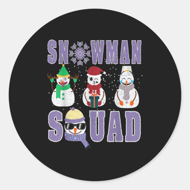 Sticker Rond Snowman Squad Funny Family Matching, Teacher And S (Devant)