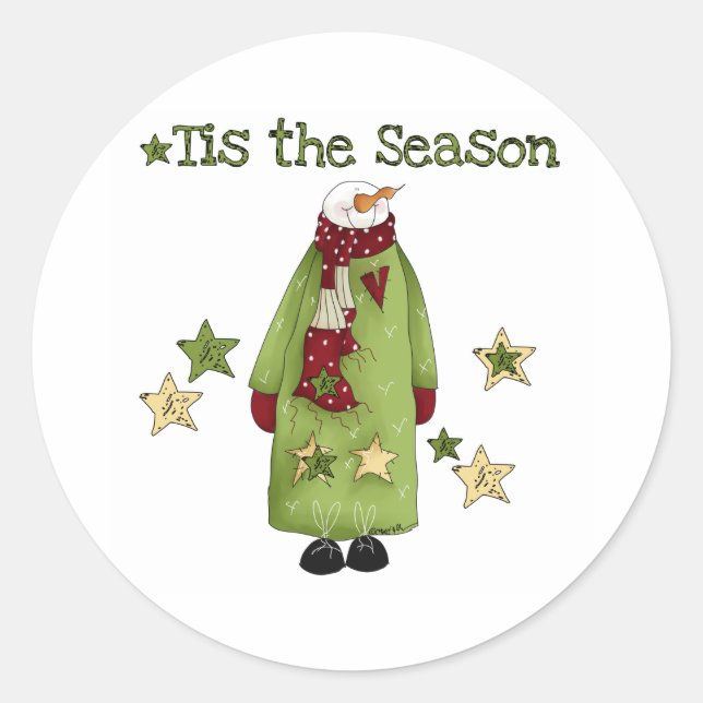 Sticker Rond Snowman Tis the Season Prim Country (Devant)