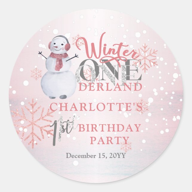 Sticker Rond Snowman Winter ONE derland 1er anniversaire (Devant)