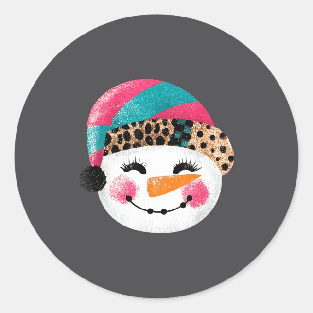 Sticker Rond Snowman With Santa Hat And Leopard Pattern  (Devant)