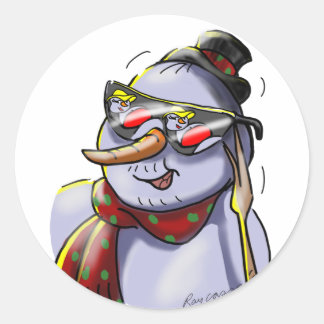 Sticker Rond SnOwMaN WiTh SuNgLaSes