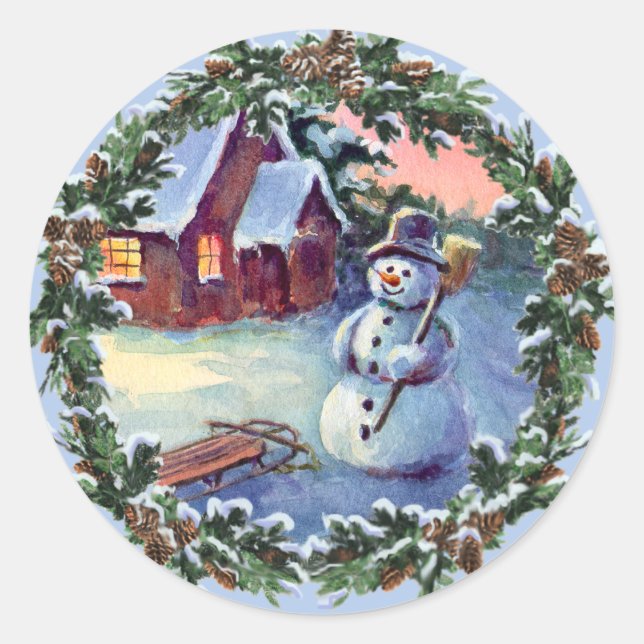 Sticker Rond SNOWMAN & WREATT par SHARON SHARPE (Devant)