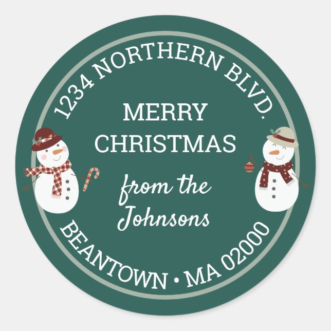Sticker Rond Snowmen mignon en Écarts Plaid sur Turquoise (Devant)