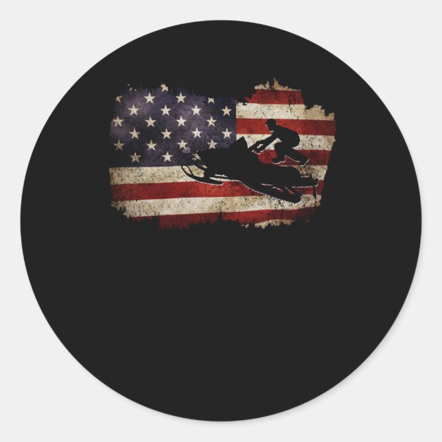 Sticker Rond Snowmobile USA Drapeau Snow Sled Patriotique (Devant)