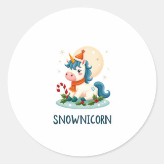 Sticker Rond Snownicorn Licorne Mignonne Bonhomme de Neige Noël