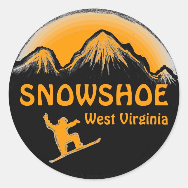 Sticker Rond Snowshoe West Virginia orange snowboard autocollan (Devant)