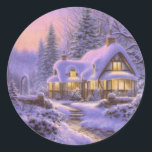 Sticker Rond Snowy Christmas Winter Scene<br><div class="desc">Snowy Winter Christmas Scene</div>