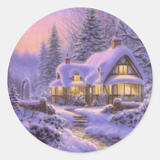 Sticker Rond Snowy Christmas Winter Scene (Devant)
