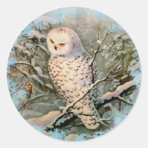 Sticker Rond SNOWY OWL & SNOWFLAKES par SHARON SHARPE