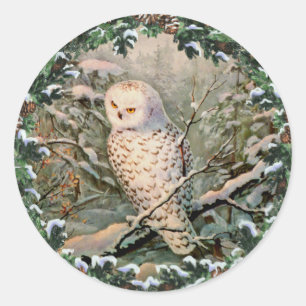 Sticker Rond SNOWY OWL & WREATT par SHARON SHARPE