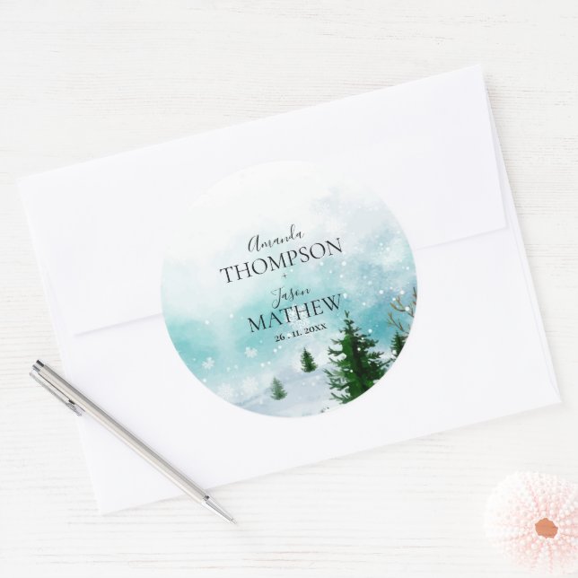 Sticker Rond Snowy Snowflakes Frosty Mariage d'hiver (Enveloppe)