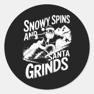 Sticker Rond Snowy Spins Père Noël Grinds Snowboard Noël Sno