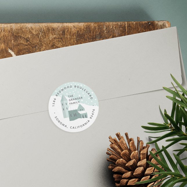 Sticker Rond Snowy Village Adresse de retour (Créateur téléchargé)