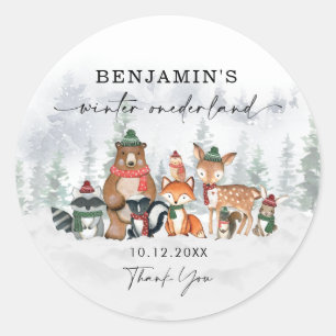 Sticker Rond Snowy Winter ONE derland Forest Animals Merci