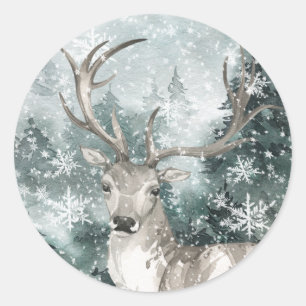 Sticker Rond Snowy Woodland Mountain Forest Stade d'hiver