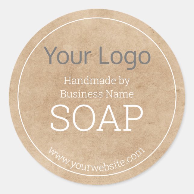 Sticker Rond Soap artisanal Votre Logo Papier Rustique Kraft (Devant)