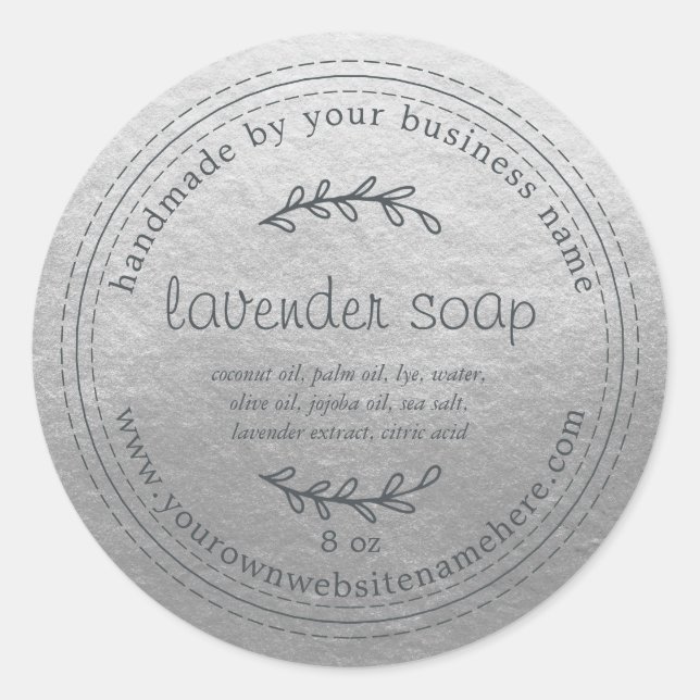 Sticker Rond Soap Lavande Rustique Fait À La Main Argent (Devant)
