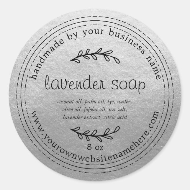 Sticker Rond Soap Lavande Rustique Fait À La Main Argent (Devant)