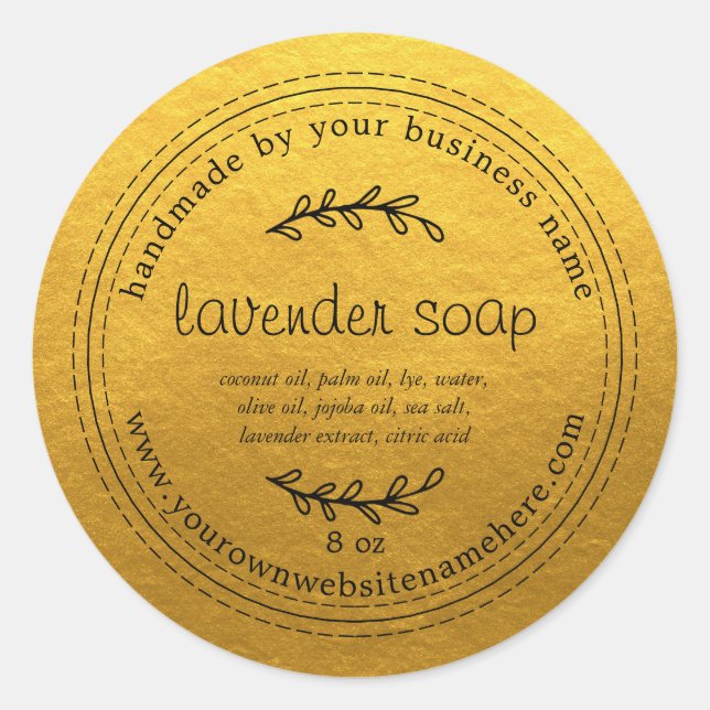 Sticker Rond Soap Or Rustique De Lavande Faite À La Main (Devant)