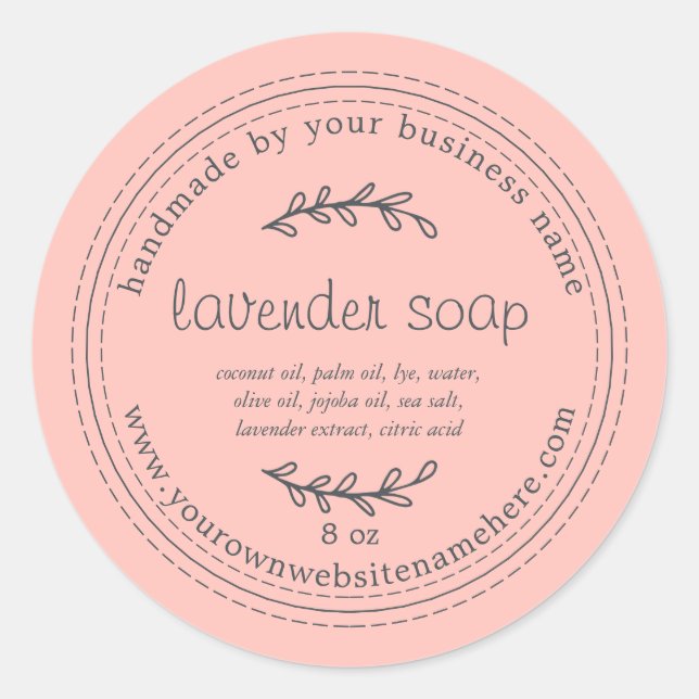 Sticker Rond Soap Rustique Lavande Faite À La Main Rose (Devant)
