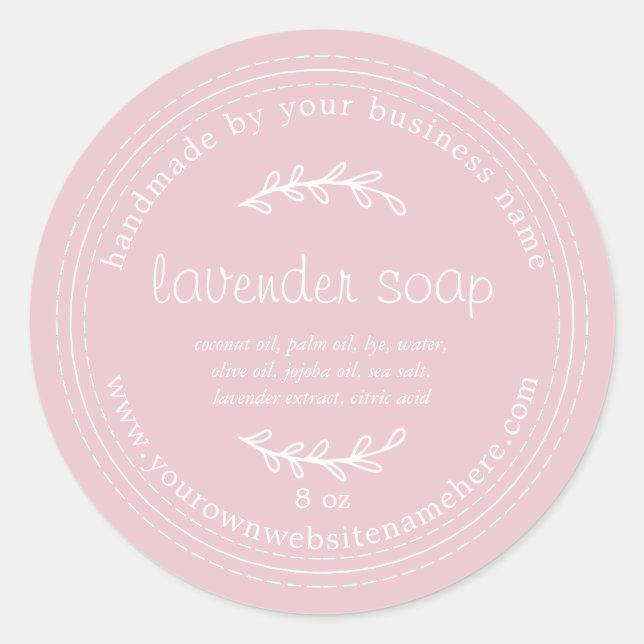 Sticker Rond Soap Rustique Lavande Faite À La Main Rose (Devant)