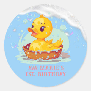 Sticker Rond Soapy Yellow Rubber Duck Girl 1er anniversaire fêt