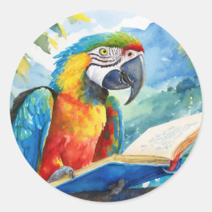 Sticker Rond Sobre Parrot Lire Big Book Recovery