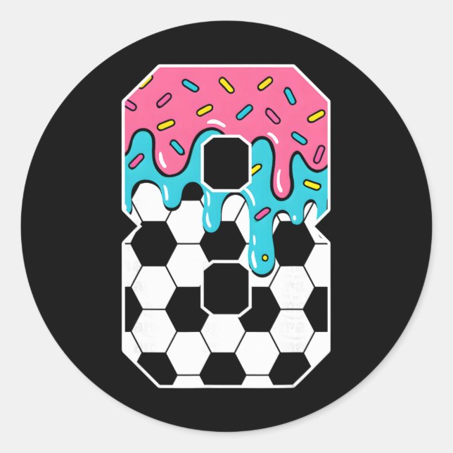 Sticker Rond Soccer 8 Year Old Ice Cream Drip Youth 8th Birthda (Devant)