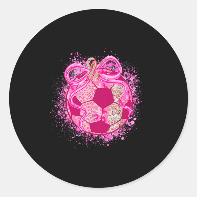 Sticker Rond Soccer Coquette Bow Breast Cancer Awareness Nk Rib (Devant)