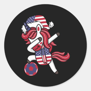 Sticker Rond Soccer Girl Dabbing Unicorn Casquette de Noël Unit