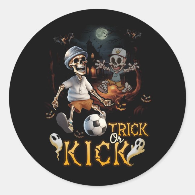 Sticker Rond Soccer Lecteur Squelette Halloween Trick Ou Kick T (Devant)