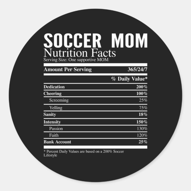 Sticker Rond Soccer Maman Faits nutritionnels (Devant)