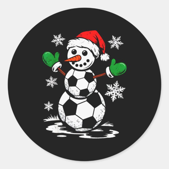 Sticker Rond Soccer Santa Hat Snowman Xmas Funny Soccer Lover C (Devant)