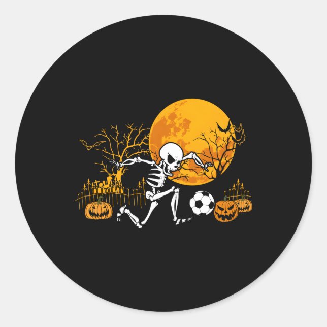 Sticker Rond Soccer Squelette Halloween Soccer Joueur Halloween (Devant)