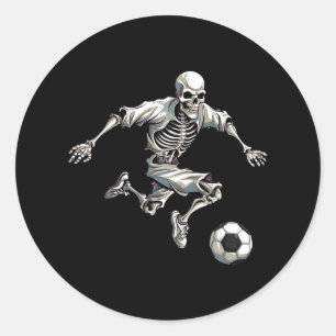 Sticker Rond Soccer Squelette Jouer Soccer Halloween Crâne Lov
