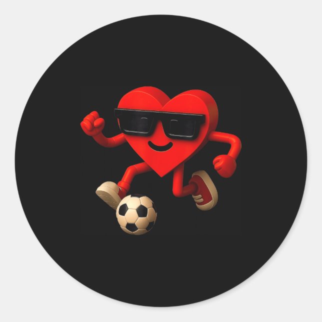 Sticker Rond Soccer Valentines Day Cute Funny Heart Boys Girls  (Devant)