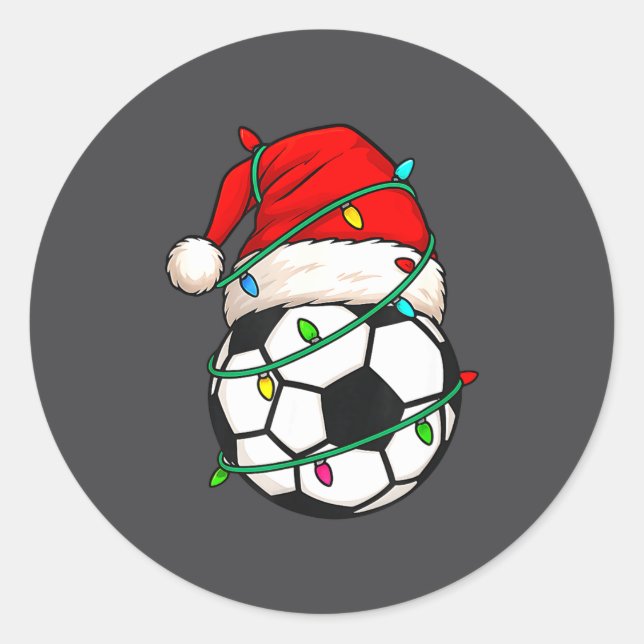 Sticker Rond Soccer With Santa Hat Funny Christmas Xmas Gift  (Devant)